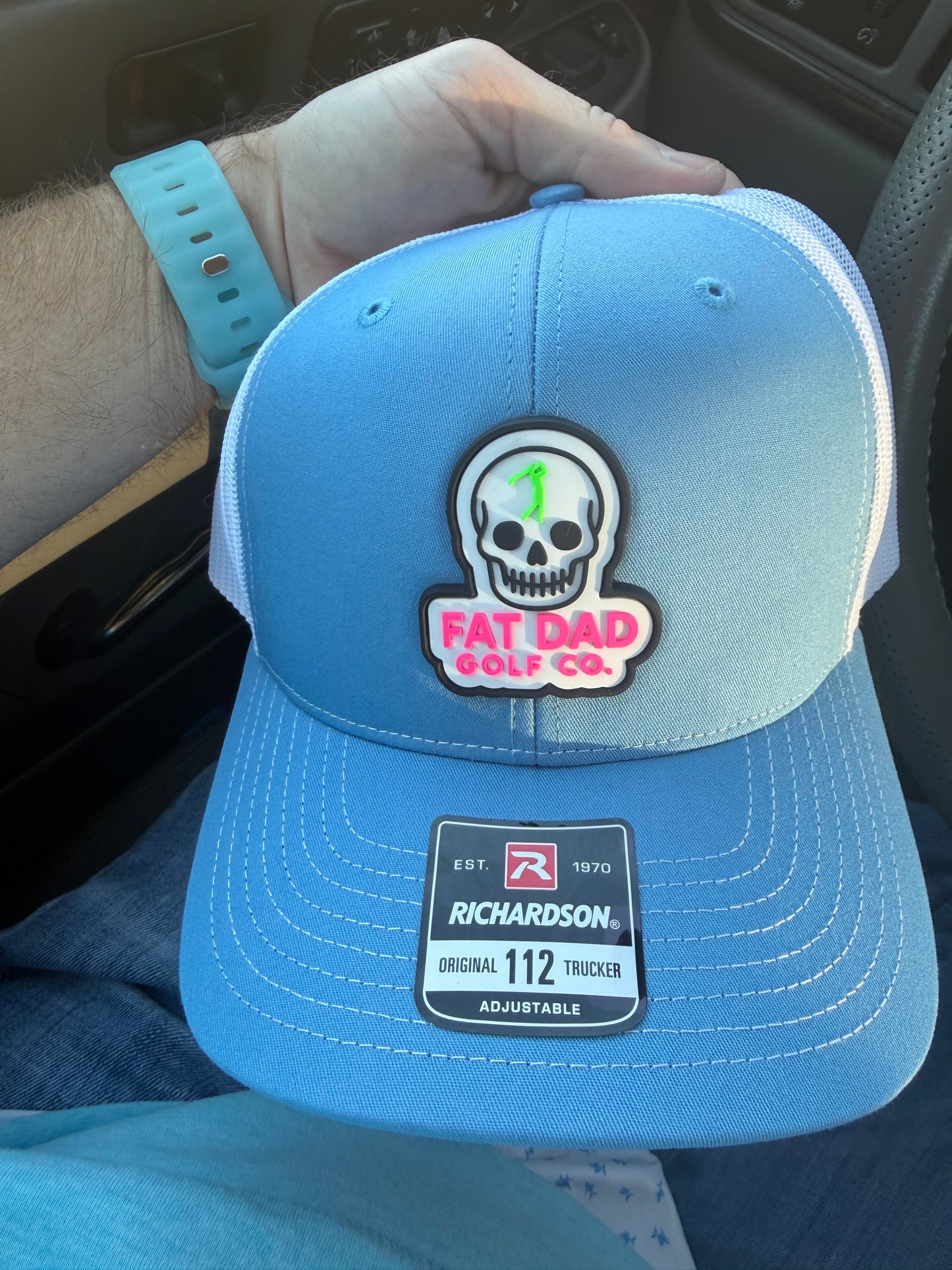 fat dad golf skull patch richardson 112 blue/white hat