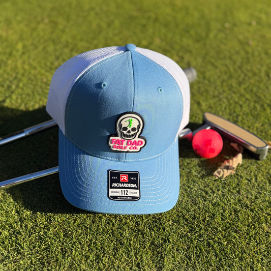 fat dad golf skull patch richardson 112 blue/white hat