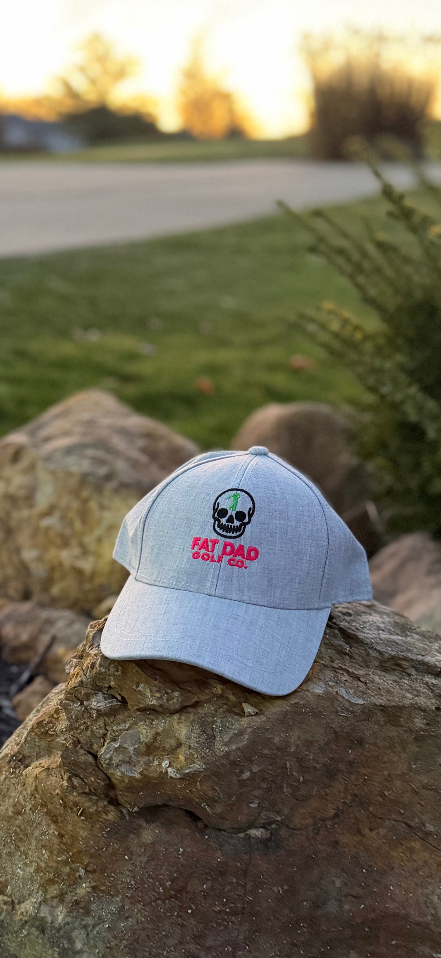 heather gray skull golf hat