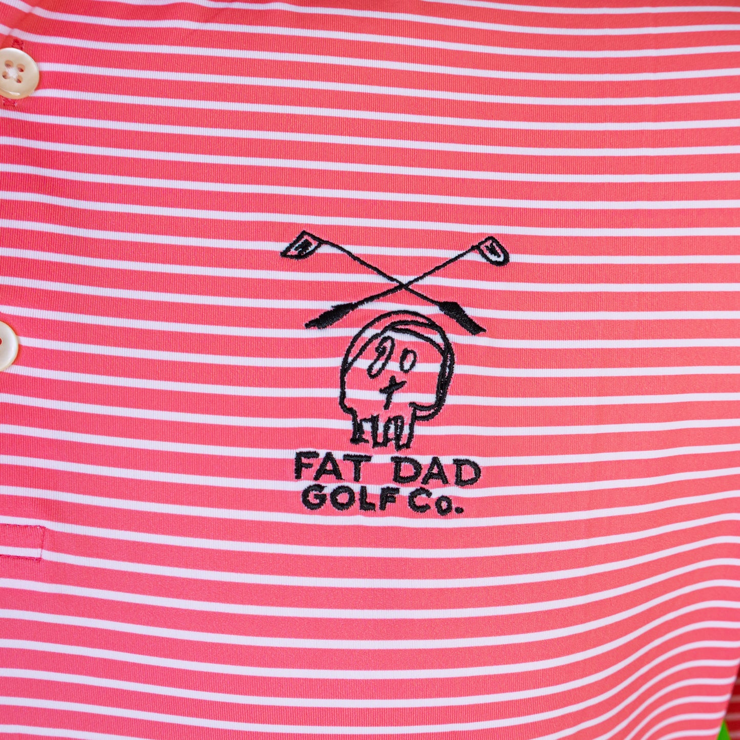 "the napkin" pink stripe clubhouse golf polo