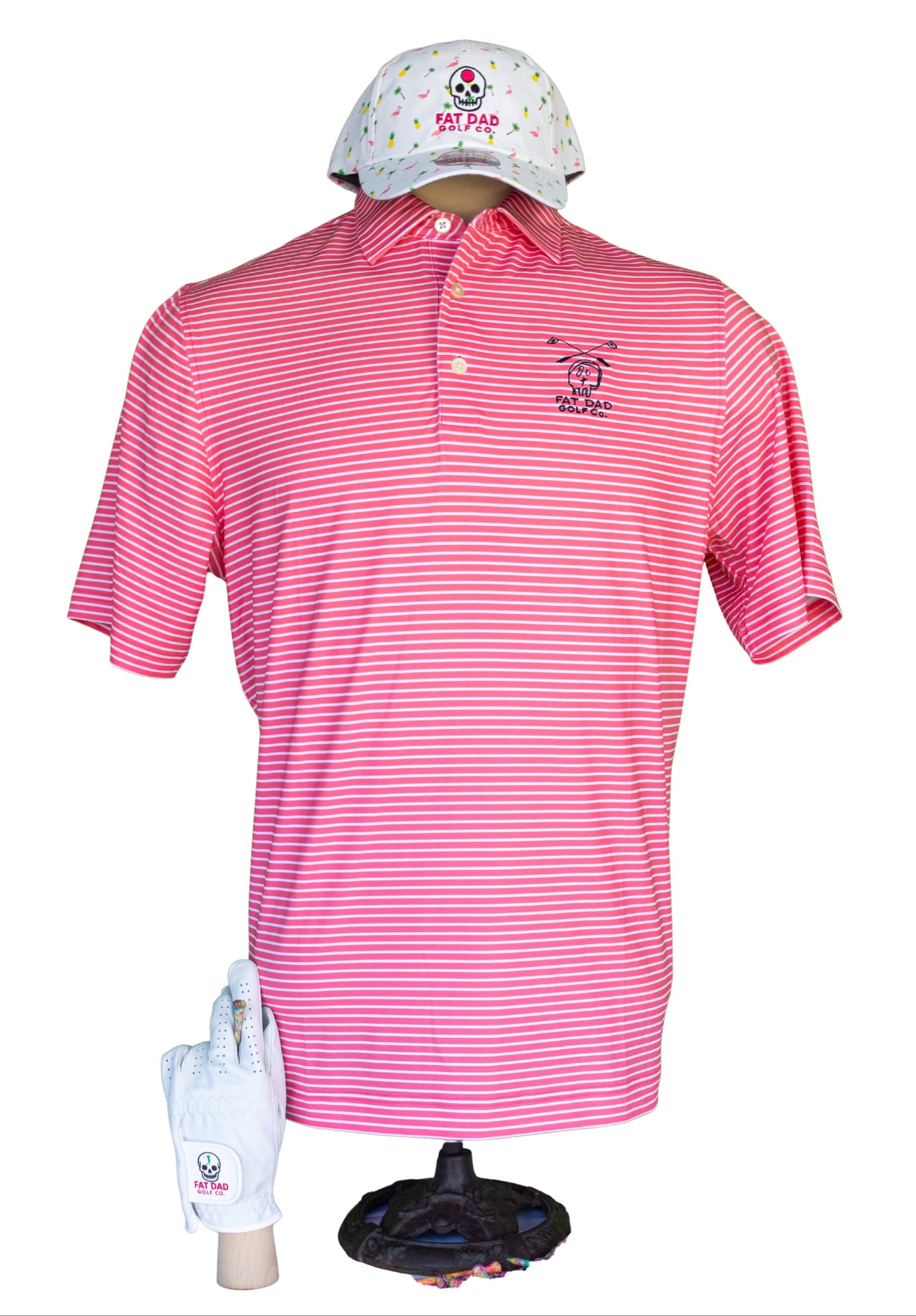"the napkin" pink stripe clubhouse golf polo