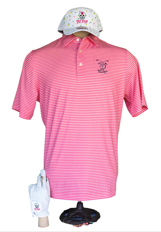 "the napkin" pink stripe clubhouse golf polo